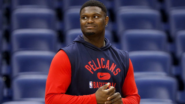 NEW ORLEANS, LOUISIANA - MARCH 26: Zion Williamson #1 of the New Orleans Pelicans stands on the court prior to the start of an NBA game against the San Antonio Spurs at Smoothie King Center on March 26, 2022 in New Orleans, Louisiana.
