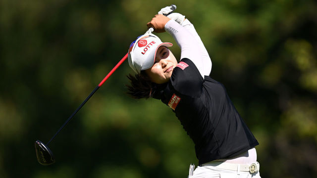 EVIAN-LES-BAINS, FRANCE - JULY 21: Hye-Jin Choi of South Korea tees off on the 4th hole on day one of The Amundi Evian Championship at Evian Resort Golf Club on July 21, 2022 in Evian-les-Bains, France.