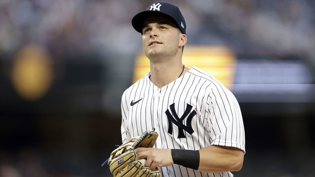 NEW YORK, NY - JULY 28: Andrew Benintendi #18 of the New York Yankees runs off the field against the Kansas City Royals during the first inning at Yankee Stadium on July 28, 2022 in New York City.