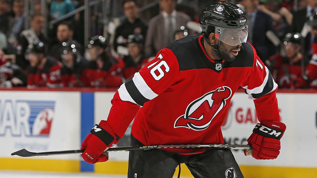 NEWARK, NJ - APRIL 24: P.K. Subban #76 of the New Jersey Devils looks on during the third period against the Detroit Red Wings at the Prudential Center on April 24, 2022 in Newark, New Jersey.