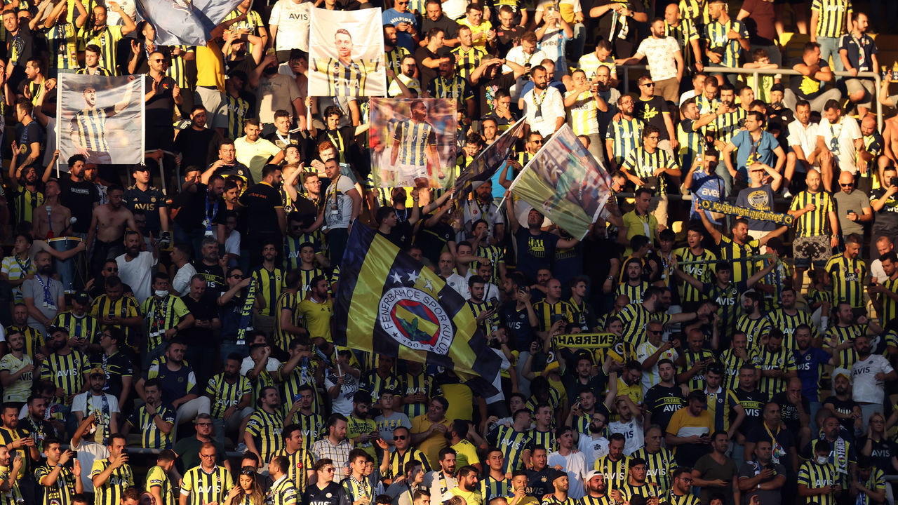 ISTANBUL, TURKIYE - JULY 27: Supporters of Fenerbahce cheer during UEFA Champions League second qualifying round 2nd leg match between Fenerbahce and Dynamo Kyiv at Ulker Stadium in Istanbul, Turkiye on July 27, 2022.