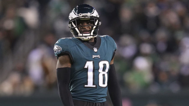 PHILADELPHIA, PA - JANUARY 08: Jalen Reagor #18 of the Philadelphia Eagles looks on against the Dallas Cowboys at Lincoln Financial Field on January 8, 2022 in Philadelphia, Pennsylvania.