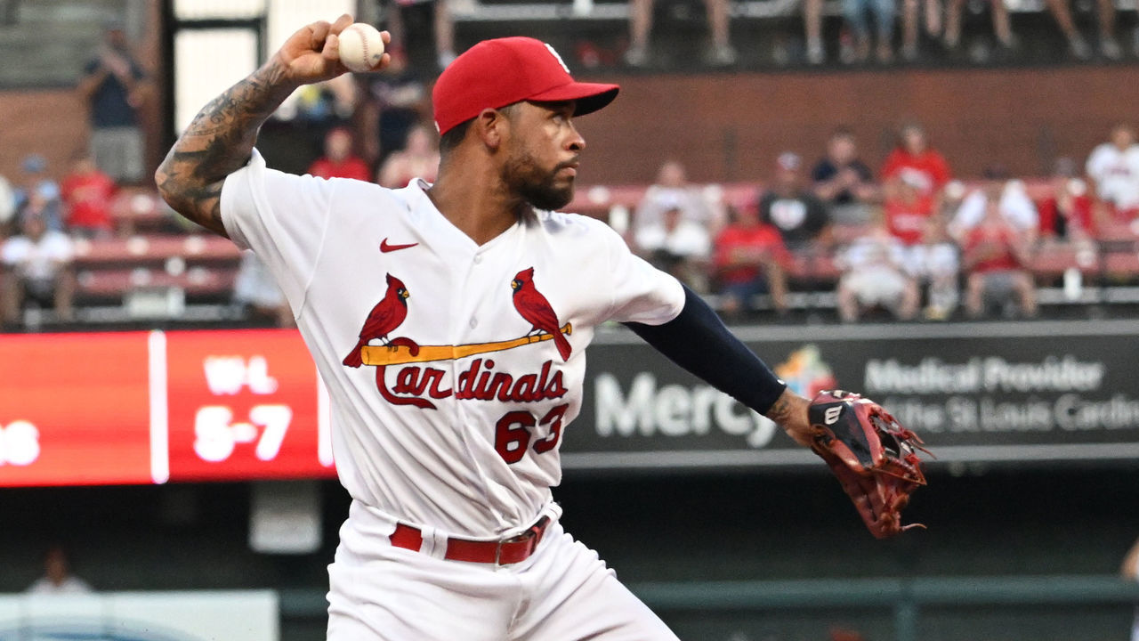 ST. LOUIS, MO - JULY 11: St. Louis Cardinals second baseman Edmundo Sosa (63) throws to first for an out during a MLB game between the Philadelphia Phillies and the St. Louis Cardinals on July 11, 2022, at Busch Stadium, St. Louis, MO. Photo by Keith Gillett/Icon Sportswire via Getty Images),