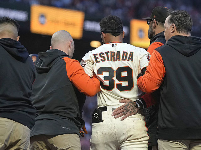 Giants' Thairo Estrada hit in head with a pitch and leaves game