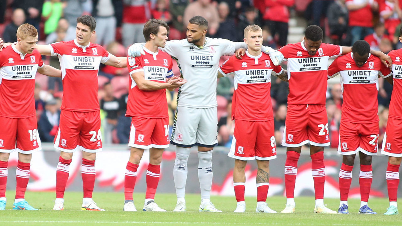 Middlesbrough players during the Sky Bet Championship match between Middlesbrough and West Bromwich Albion at the Riverside Stadium, Middlesbrough on Saturday 30th July 2022.