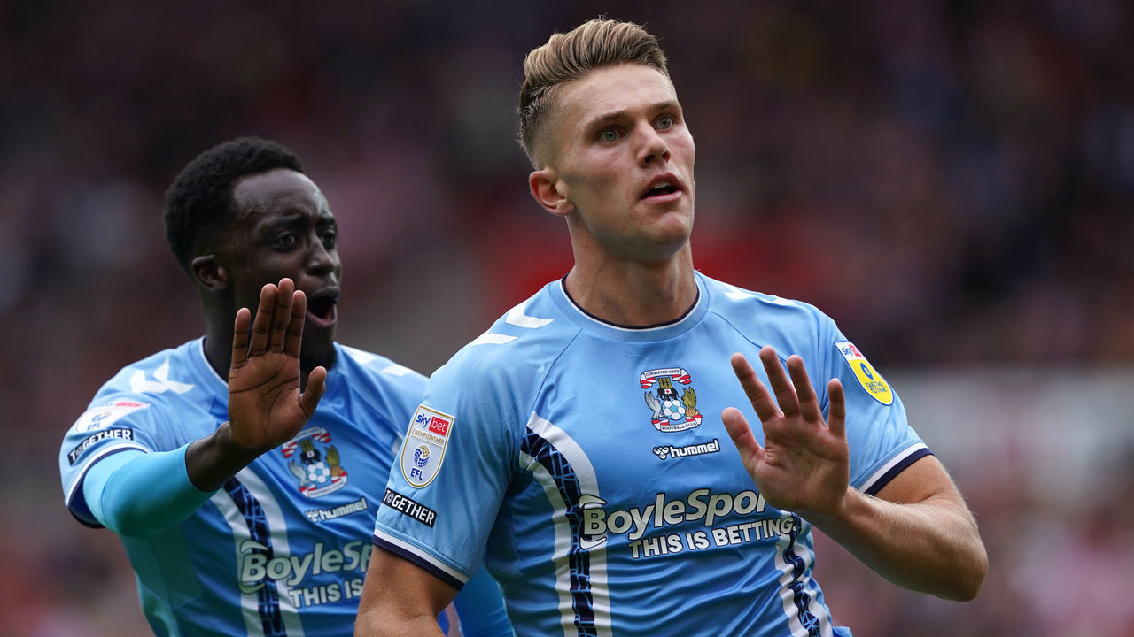 Coventry City's Viktor Gyokeres (right) celebrates scoring their side's first goal of the game during the Sky Bet Championship match at the Stadium of Light, Sunderland. Picture date: Sunday July 31, 2022.