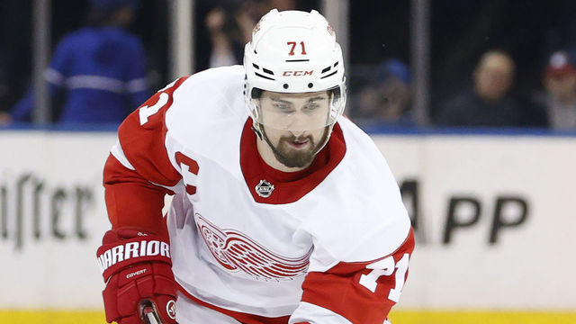 NEW YORK, NEW YORK - APRIL 16: Dylan Larkin #71 of the Detroit Red Wings skates with the puck during the third period against the New York Rangers at Madison Square Garden on April 16, 2022 in New York City. The Rangers won 4-0.