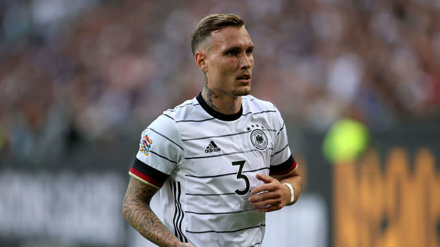 MOENCHENGLADBACH, GERMANY - JUNE 14: David Raum of Germany looks on during the UEFA Nations League League A Group 3 match between Germany and England at Borussia Park Stadium on June 14, 2022 in Moenchengladbach, Germany.