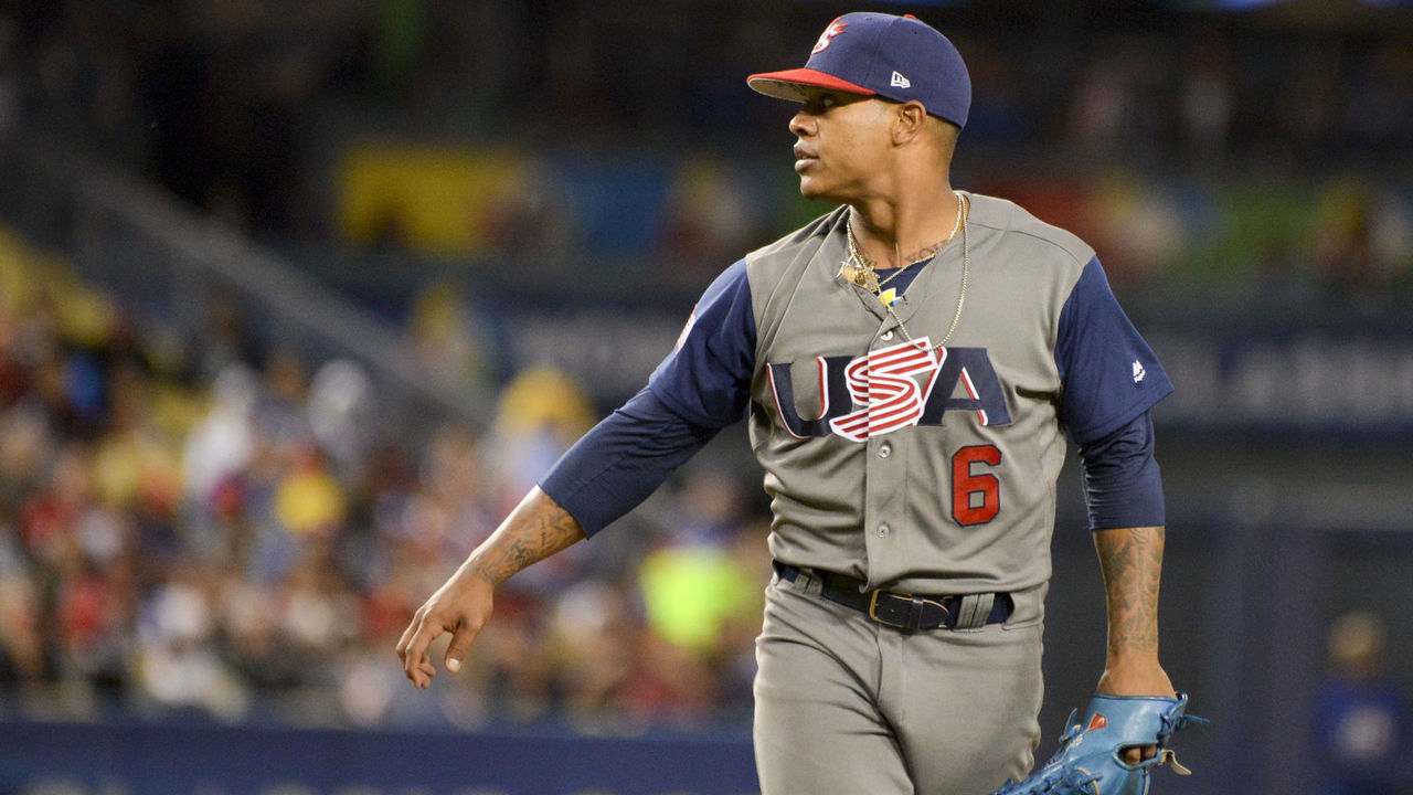 Los Angeles, CA - March 22: Team USAs Marcus Stroman, #6, walks off the mound after getting another strike out against Team Puerto Rico in the championship game of the World Baseball Classic at Dodger Stadium in Los Angeles, CA Wednesday, March 22, 2017.
