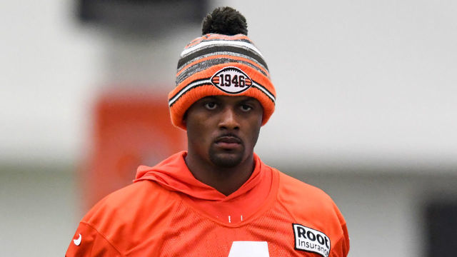 BEREA, OH - JULY 27: Deshaun Watson #4 of the Cleveland Browns looks on during Cleveland Browns training camp at CrossCountry Mortgage Campus on July 27, 2022 in Berea, Ohio.