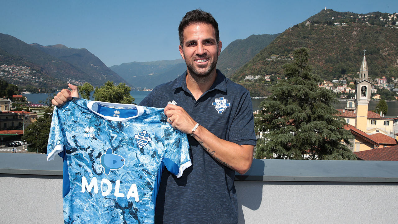 COMO, ITALY - AUGUST 01: New Como 1907 signing Cesc Fabregas poses at Hilton Lake Como on August 01, 2022 in Como, Italy.