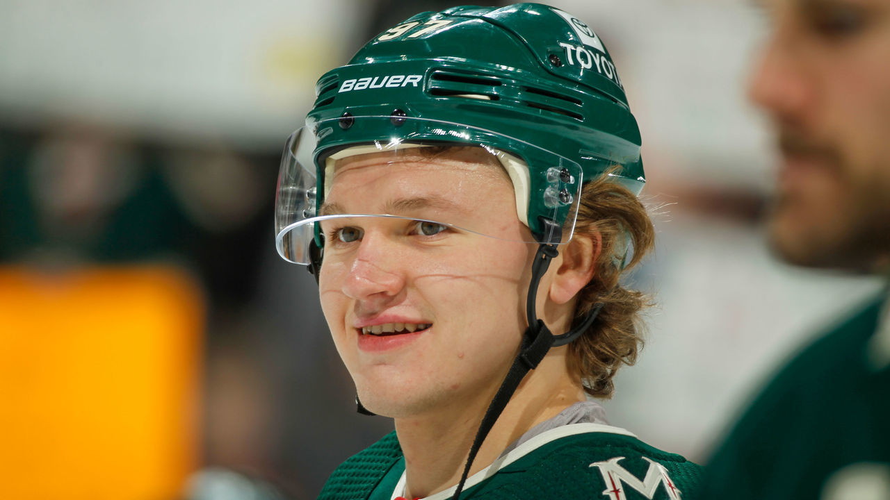 SAINT PAUL, MN - APRIL 28: Kirill Kaprizov #97 of the Minnesota Wild warms up prior to the game against the Calgary Flames at the Xcel Energy Center on April 28, 2022 in Saint Paul, Minnesota.