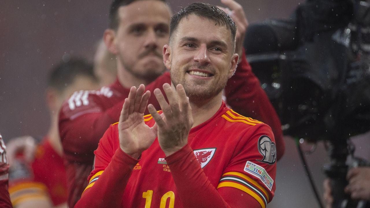 CARDIFF, WALES - JUNE 05: Aaron Ramsey of Wales following the FIFA World Cup Qualifier between Wales and Ukraine at Cardiff City Stadium on June 05, 2022 in Cardiff, Wales.