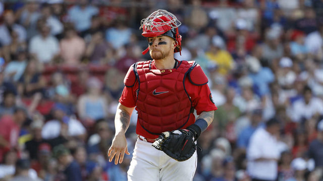 BOSTON, MA - JULY 24: Christian Vazquez #7 of the Boston Red Sox during the fifth inning against the Toronto Blue Jays at Fenway Park on July 24, 2022 in Boston, Massachusetts.