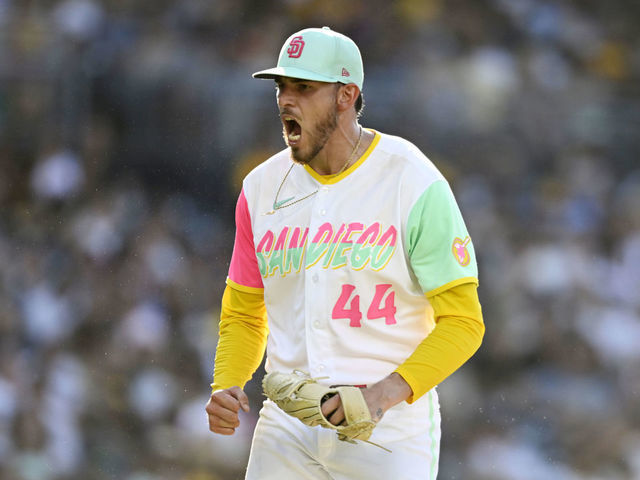 SAN DIEGO, CA - JULY 30: Joe Musgrove #44 of the San Diego Padres reacts after getting a strike out to end the fifth inning of a baseball game against the Minnesota Twins July 30, 2022 at Petco Park in San Diego, California.