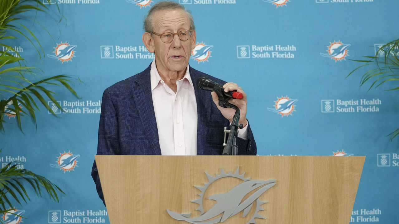 MIAMI GARDENS, FLORIDA - FEBRUARY 10: Miami Dolphins owner Stephen M. Ross talks to the media during a press conference at Baptist Health Training Complex on February 10, 2022 in Miami Gardens, Florida. McDaniel will be replacing the Dolphins' former head coach Brian Flores, who was fired on January 10 after back-to-back winning seasons.