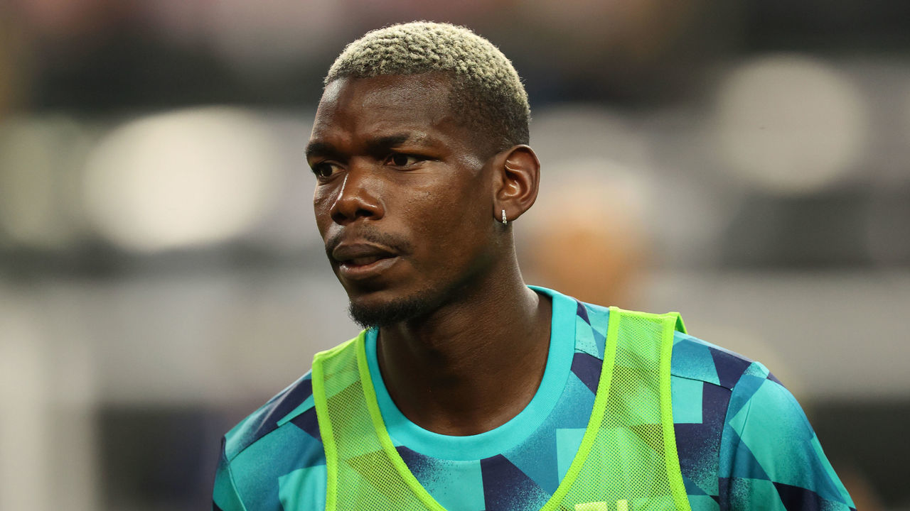 LAS VEGAS, NV - JULY 22: Paul Pogba of Juventus during the Preseason Friendly match between Juventus and Chivas de Guadalajara at Allegiant Stadium on July 22, 2022 in Las Vegas, Nevada.