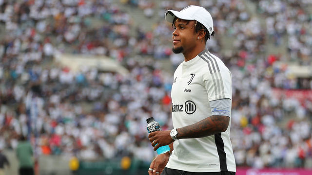 PASADENA, CA - JULY 30: Weston McKennie #14 of Juventus FC attends the preseason friendly match between Real Madrid and Juventus FC at Rose Bowl on July 30, 2022 in Pasadena, California.