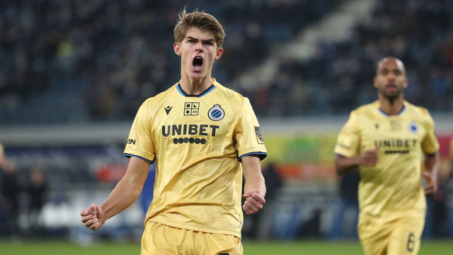 GENT, BELGIUM - FEBRUARY 02: Charles De Ketelaere of Club Brugge celebrates after scoring the 0-1 goal during the Belgian Croky Cup 1/2 final first leg match between KAA Gent and Club Brugge at Ghelamco Arena on February 2, 2022 in Gent, Belgium.