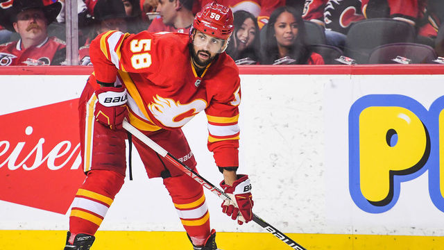 CALGARY, AB - MAY 18: Oliver Kylington #58 of the Calgary Flames in action against the Edmonton Oilers during Game One of the Second Round of the 2022 Stanley Cup Playoffs at Scotiabank Saddledome on May 18, 2022 in Calgary, Alberta, Canada.