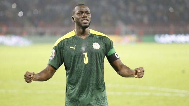 YAOUNDE, CAMEROON - FEBRUARY 06: Kalidou Koulibaly of Senegal celebrates after his team won the Africa Cup of Nations (CAN) 2021 final match against Egypt at Stade d'Olembe in Yaounde, Cameroon on February 06, 2022. Senegal won their first Africa Cup of Nations (AFCON) title Sunday after beating Egypt 4-2 on penalties in the final.