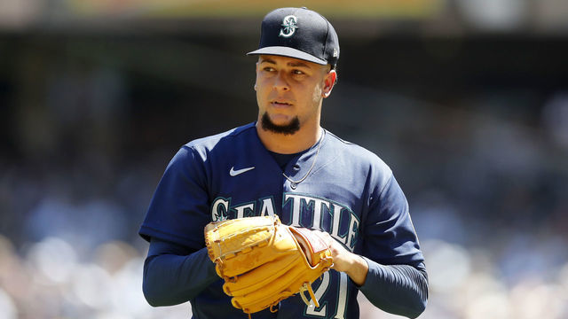 NEW YORK, NEW YORK - AUGUST 03: Luis Castillo #21 of the Seattle Mariners looks on after the first inning against the New York Yankees at Yankee Stadium on August 03, 2022 in New York City.