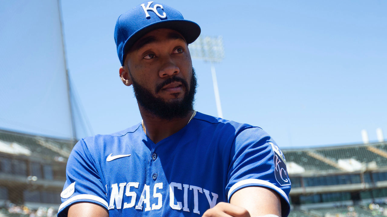 OAKLAND, CA - JUNE 18: Amir Garrett #24 of the Kansas City Royals on the field before the game against the Oakland Athletics at RingCentral Coliseum on June 18, 2022 in Oakland, California. The Royals defeated the Athletics 2-0.