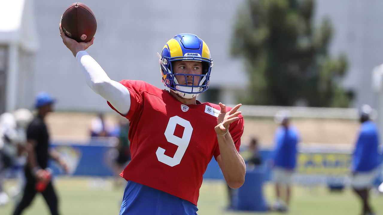 IRVINE, CA - AUGUST 01: Los Angeles Rams quarterback Matthew Stafford (9) during the Los Angeles Rams training camp on August 1, 2022, at UC Irvine in Irvine, CA.