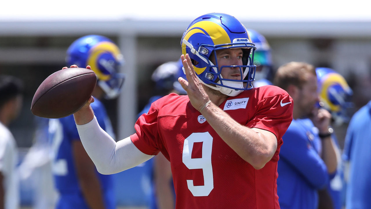 IRVINE, CA - AUGUST 01: Los Angeles Rams quarterback Matthew Stafford (9) during the Los Angeles Rams training camp on August 1, 2022, at UC Irvine in Irvine, CA.