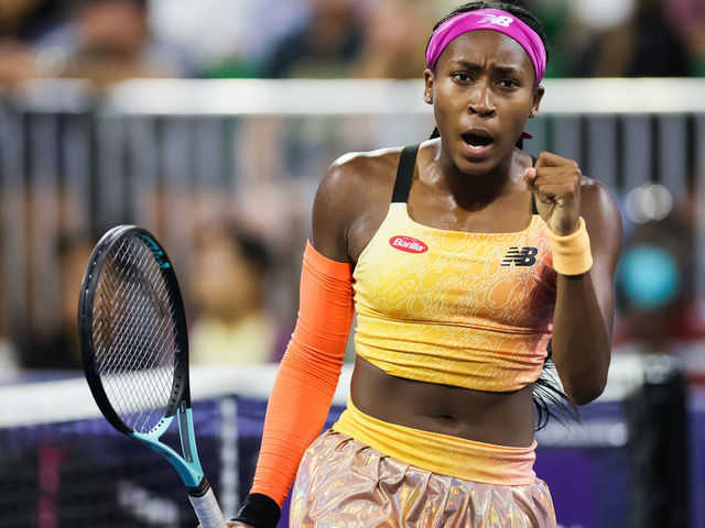SAN JOSE, CALIFORNIA - AUGUST 04: Coco Gauff reacts against Naomi Osaka of Japan during the Mubadala Silicon Valley Classic, part of the Hologic WTA Tour, at Spartan Tennis Complex on August 04, 2022 in San Jose, California.