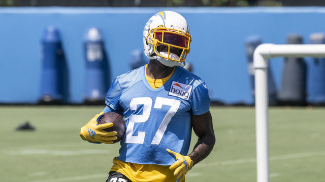 COSTA MESA, CA - June 15: The Los Angeles Chargers"u2019 J.C. Jackson runs plays during a mandatory minicamp at the Chargers"u2019 training facility in in Costa Mesa, CA on Wednesday, June 15, 2022.