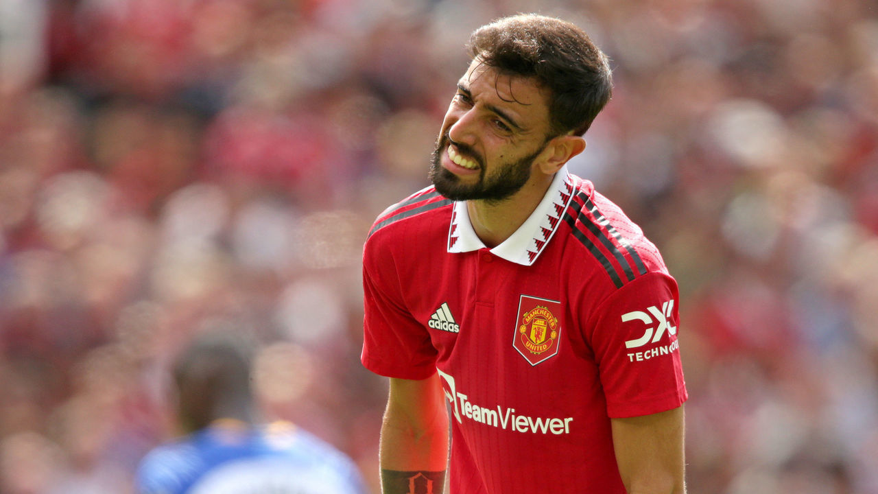 Manchester United's Bruno Fernandes reacts during the Premier League match at Old Trafford, Manchester. Picture date: Sunday August 7, 2022.