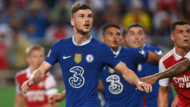 ORLANDO, FLORIDA - JULY 23: Timo Werner of Chelsea looks on during the Florida Cup match between Chelsea and Arsenal at Camping World Stadium on July 23, 2022 in Orlando, Florida.