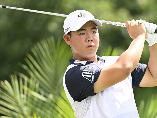 GREENSBORO, NORTH CAROLINA - AUGUST 06: Joohyung Kim of Korea takes a practice swing on the seventh hole during the third round of the Wyndham Championship at Sedgefield Country Club on August 06, 2022 in Greensboro, North Carolina.