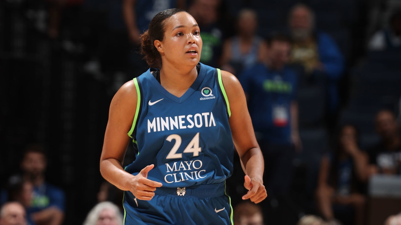 MINNEAPOLIS, MN - AUGUST 7: Napheesa Collier #24 of the Minnesota Lynx runs on to the court during the game against the Atlanta Dream on August 7, 2022 at the Target Center in Minneapolis, Minnesota. Mandatory Copyright Notice: Copyright 2022 NBAE