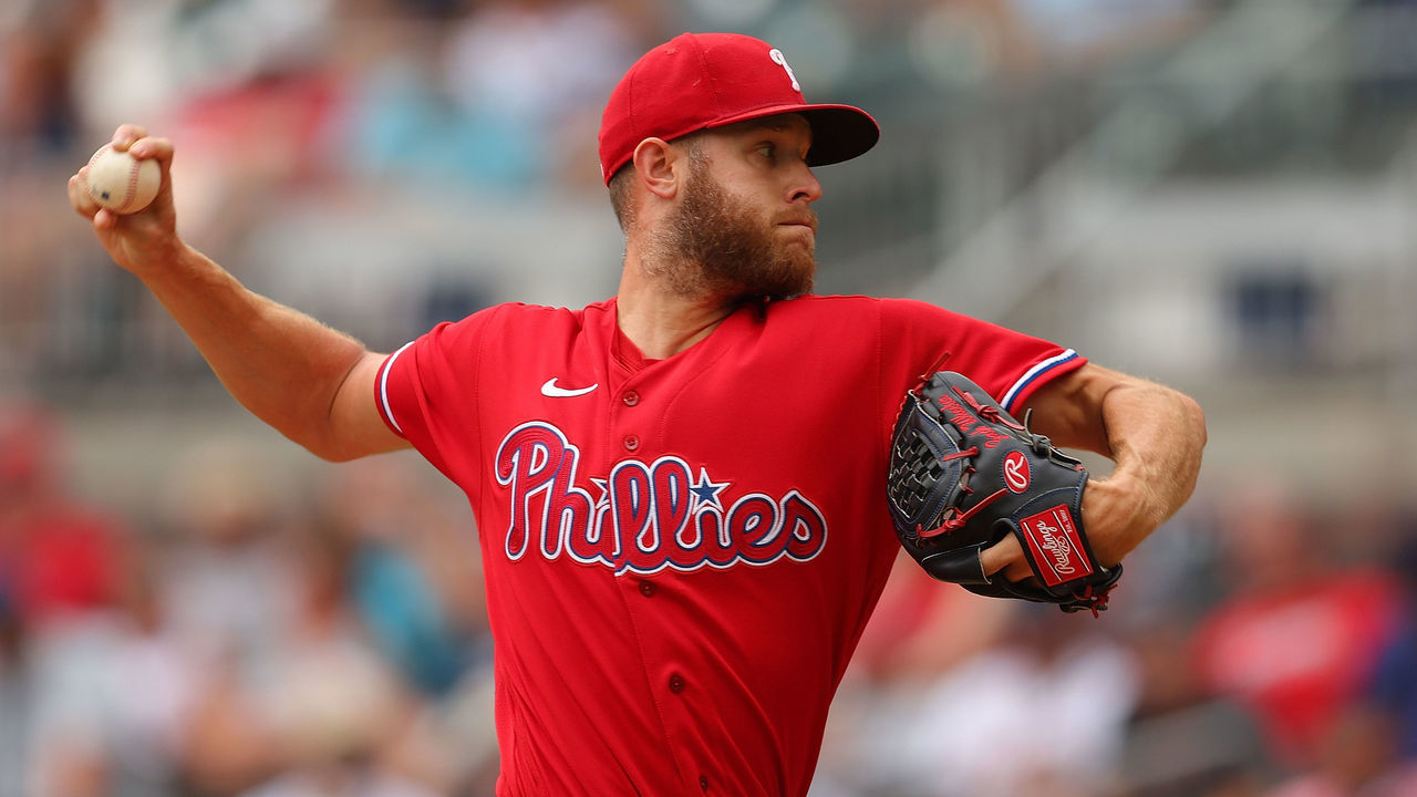 ATLANTA, GEORGIA - AUGUST 03: Zack Wheeler #45 of the Philadelphia Phillies pitches in the second inning against the Atlanta Braves at Truist Park on August 03, 2022 in Atlanta, Georgia.