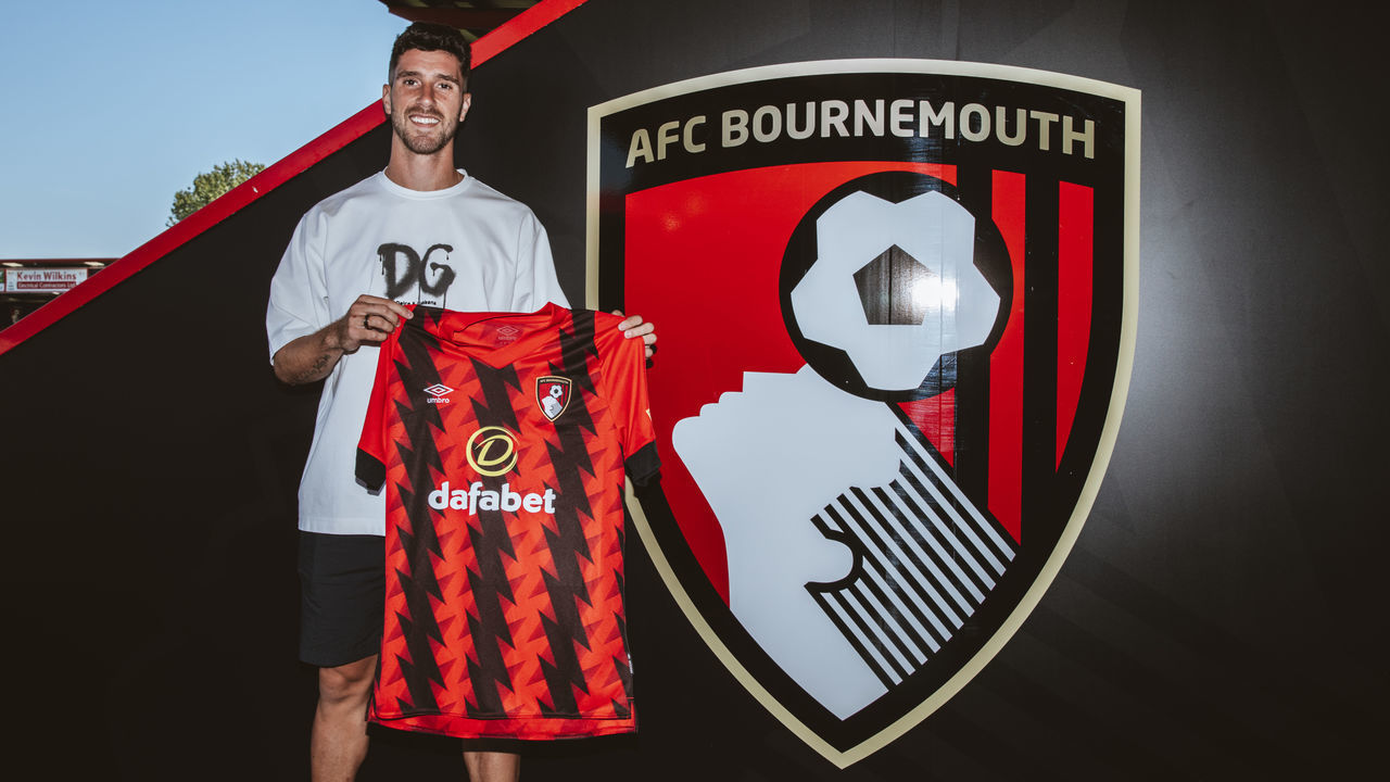 BOURNEMOUTH, ENGLAND - AUGUST 08: New signing Marcos Senesi of Bournemouth poses following his signing at Vitality Stadium on August 08, 2022 in Bournemouth, England.
