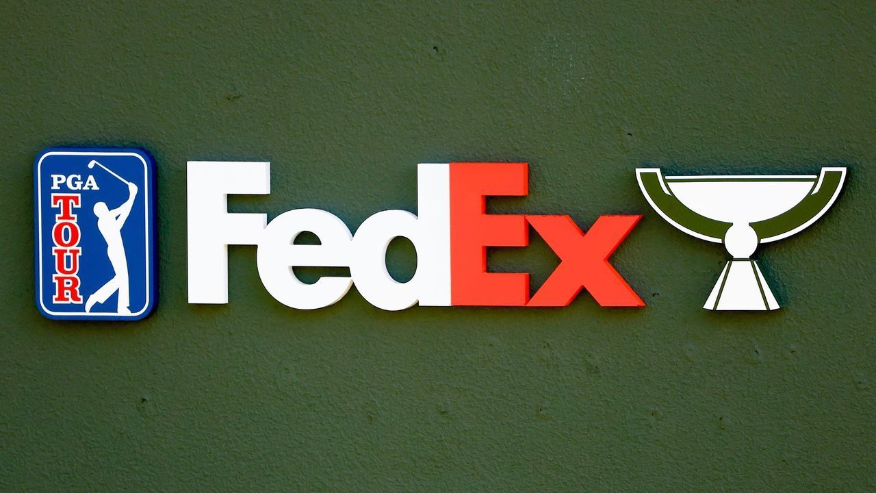 CROMWELL, CT - JUNE 25: A general view of the Fedex Cup logo during the 3rd round of the Travelers Championship on June 25, 2022 at TPC River Highlands in Cromwell Connecticut.