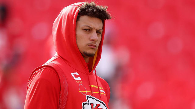 KANSAS CITY, MISSOURI - JANUARY 30: Quarterback Patrick Mahomes #15 of the Kansas City Chiefs warms up before the start of the AFC Championship Game against the Cincinnati Bengalson January 30, 2022 in Kansas City, Missouri.