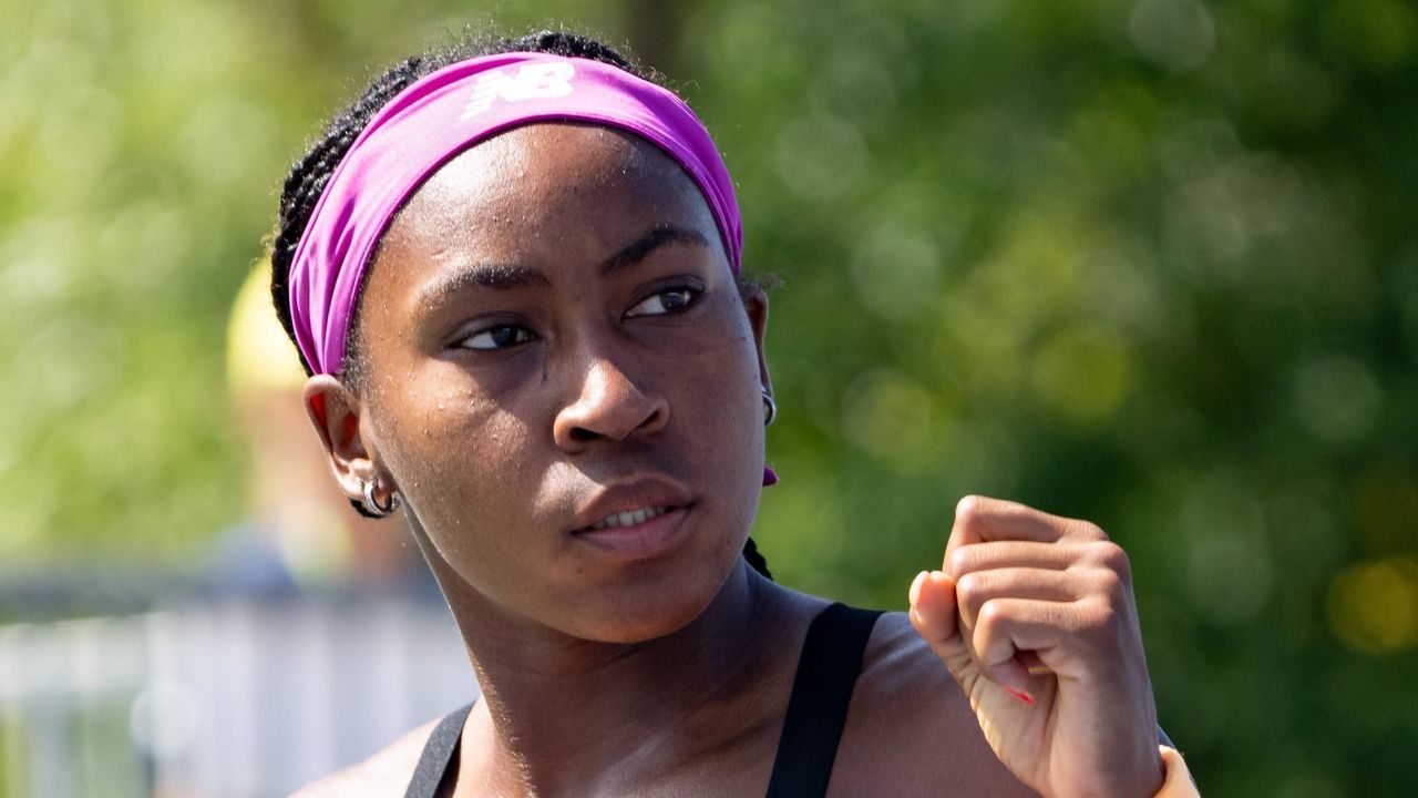 TORONTO, ON - AUGUST 10: Coco Gauff celebrates after winning a point during her National Bank Open tennis tournament second round match on August 10, 2022, at Sobeys Stadium in Toronto, ON, Canada.