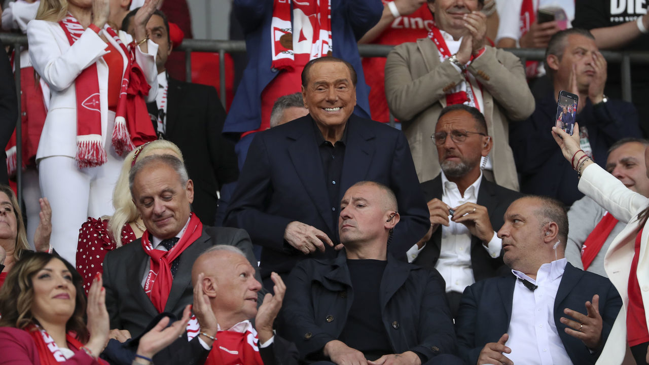 MONZA, ITALY - MAY 31: Silvio Berlusconi looks on during the celebrations of the first historic promotion of AC Monza to Serie A in its 110-year history at U-Power Stadium Brianteo on May 31, 2022 in Monza, Italy.