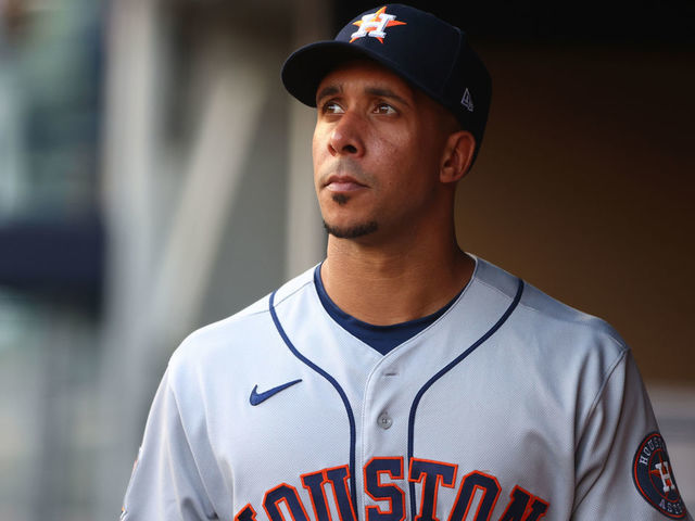 NEW YORK, NEW YORK - JUNE 24: Michael Brantley #23 of the Houston Astros looks on against the New York Yankees at Yankee Stadium on June 24, 2022 in New York City. Houston Astros defeated the New York Yankees 3-1.