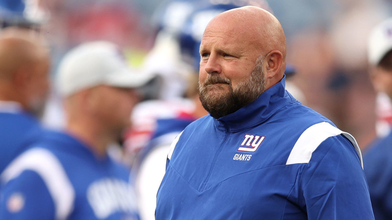 FOXBOROUGH, MASSACHUSETTS - AUGUST 11: Head coach Brian Daboll of the New York Giants looks on ahead of the the preseason game between the New York Giants and the New England Patriots at Gillette Stadium on August 11, 2022 in Foxborough, Massachusetts.