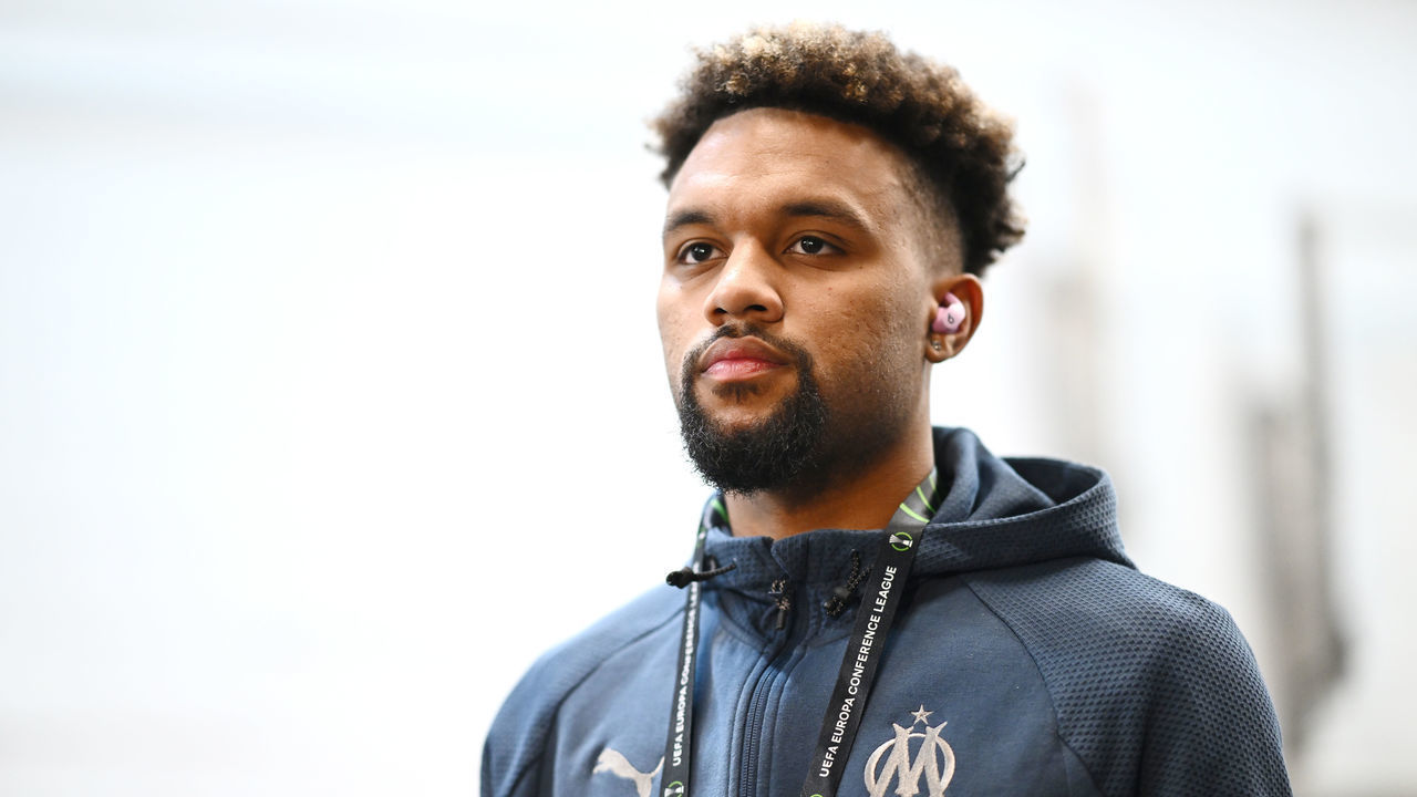 BASEL, SWITZERLAND - MARCH 17: Konrad de la Fuente of Marseille arrives at the stadium prior to the UEFA Conference League Round of 16 Leg Two match between FC Basel and Olympique Marseille at St. Jakob-Park on March 17, 2022 in Basel, Switzerland.