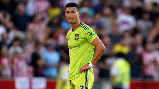 Manchester United's Cristiano Ronaldo dejected at the end of the match during the Premier League match at the Gtech Community Stadium, Brentford. Picture date: Saturday August 13, 2022.