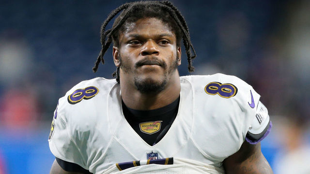 Baltimore Ravens quarterback Lamar Jackson (8) walks off the field after the conclusion of an NFL football game against the Detroit Lions in Detroit, Michigan USA, on Sunday, September 26, 2021.