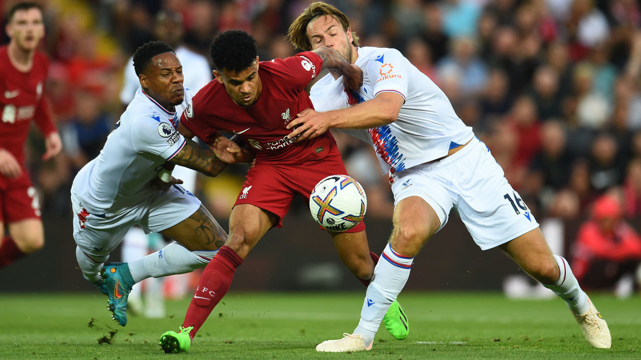 LIVERPOOL, ENGLAND - AUGUST 15: (THE SUN OUT,THE SUN ON SUNDAY OUT ) Luis Diaz of Liverpool during the Premier League match between Liverpool FC and Crystal Palace at Anfield on August 15, 2022 in Liverpool, England.