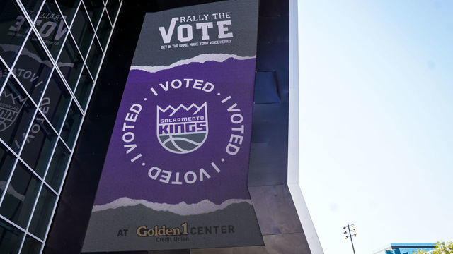 SACRAMENTO, CA - OCTOBER 24: An exterior photo at the Golden 1 Center of signage as part of Rally the Vote on October 24, 2020 in Sacramento, California. NOTE TO USER: User expressly acknowledges and agrees that, by downloading and/or using this Photograph, user is consenting to the terms and conditions of the Getty Images License Agreement. Mandatory Copyright Notice: Copyright 2020 NBAE