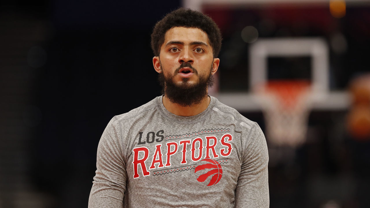 TAMPA, FL- MARCH 11: Jalen Harris #2 of the Toronto Raptors looks on before the game against the Atlanta Hawks on March 11, 2021 at Amalie Arena in Tampa, Florida. Mandatory Copyright Notice: Copyright 2021 NBAE
