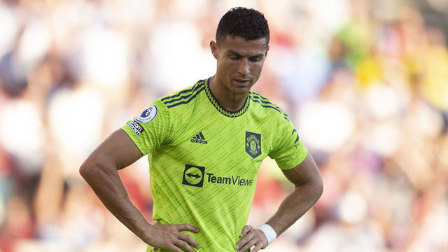 BRENTFORD, ENGLAND - AUGUST 13: Cristiano Ronaldo of Manchester United reacts to defeat after the Premier League match between Brentford FC and Manchester United at Brentford Community Stadium on August 13, 2022 in Brentford, United Kingdom.